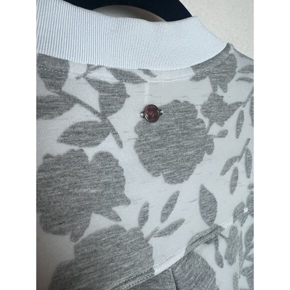 Calia by Carrie Underwood Floral Gray Bomber Jacket Yellow Stripe Size Large - Picture 7 of 7